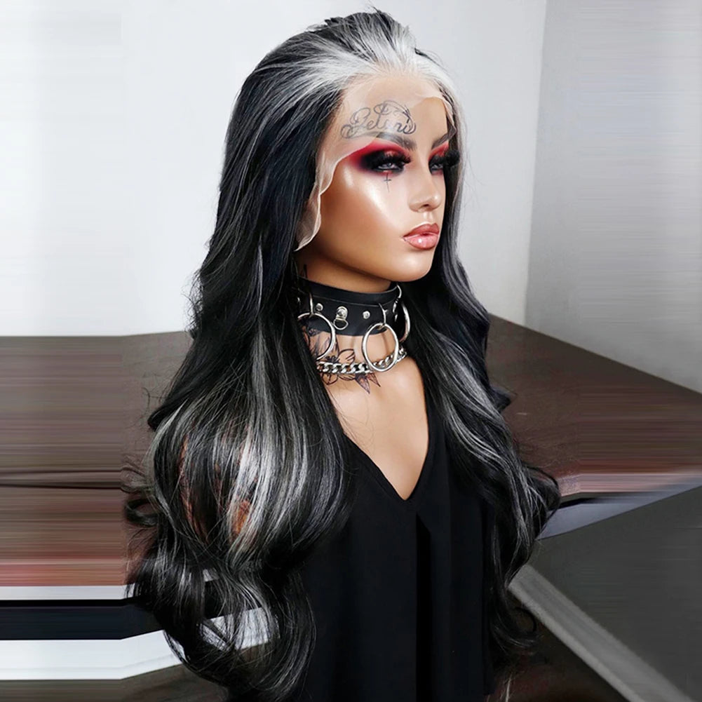 Charisma Synthetic Lace Front Wigs For Black Women Natural Wave Highlight White Colored Preplucked Lace Front Wig Drag Queen