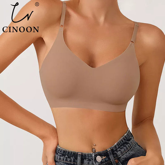 CINOON Seamless Bras for Woman Push Up Underwear Sleep Removable Padded Bralette One Piece Brassiere Wireless Comfort Intimate