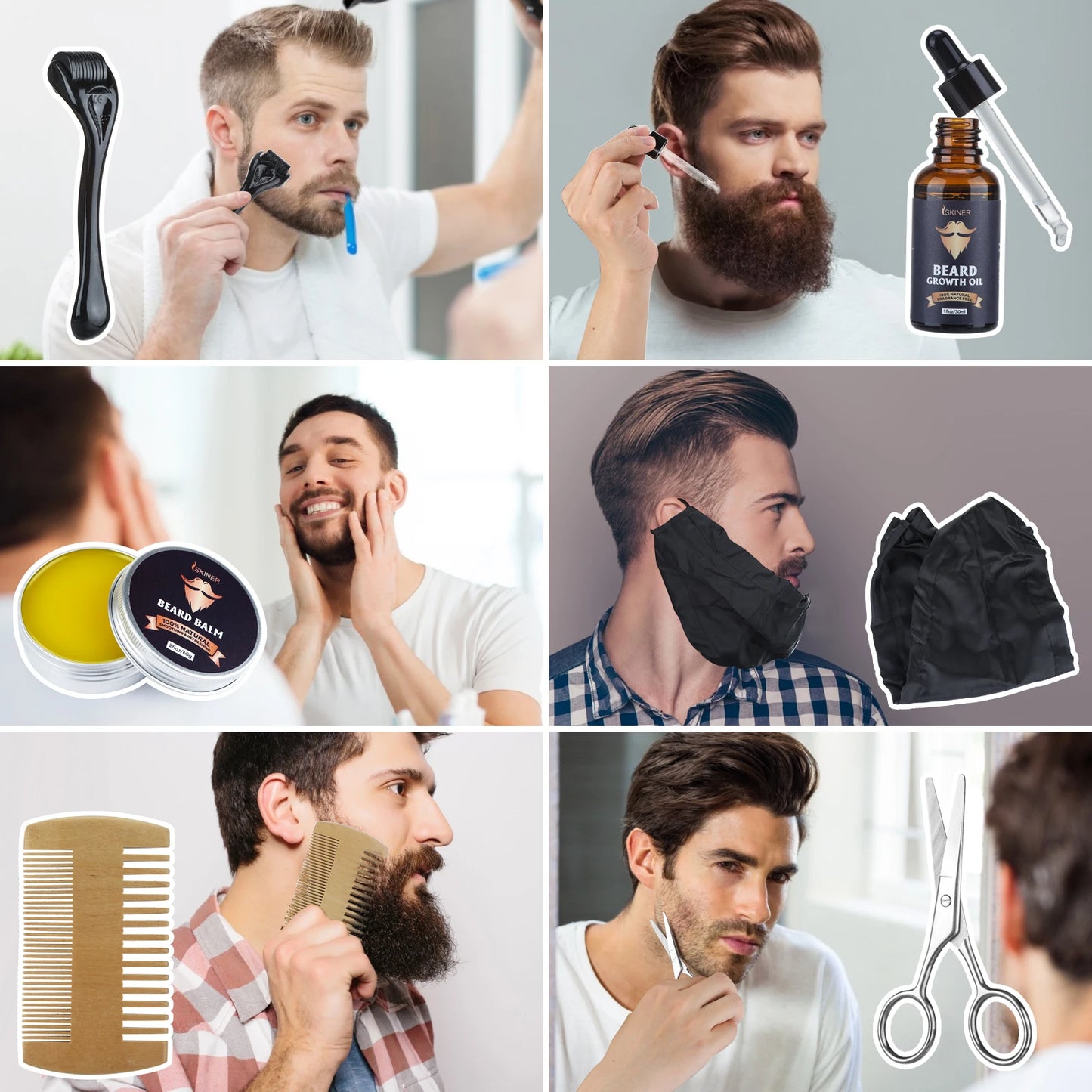 Beard Growth Kit Beard Hair Enhancer Growth Thickening Activator Serum Beard Oil, Beard Balm, Bamboo Brush Comb Beard Care Kit