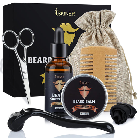 Beard Growth Kit Beard Hair Enhancer Growth Thickening Activator Serum Beard Oil, Beard Balm, Bamboo Brush Comb Beard Care Kit