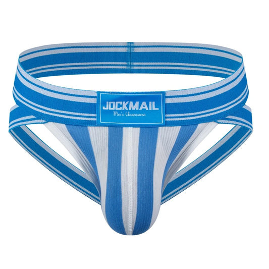 JOCKMAIL Jockstrap Men Thong Hip Lift Sexy Underwear Pouch Briefs Male Panties String Bikini Sissy Underpants Stripe Breathable
