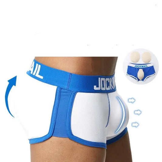 Men's Butt Lifting Shaping Underwear Padded Men Boxer Bulge Enhancing Gay Underwear Front + Hip Double Removable Push Up Cup