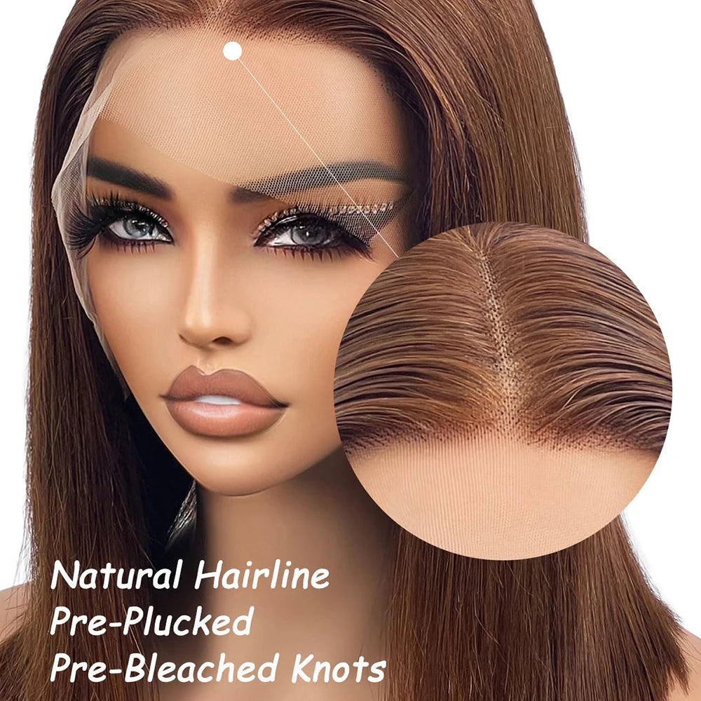 Bob Wigs Human Hair Chocolate Brown 13×4 Lace Front Human Hair Wigs For Women Lightly Bleached Knot 180% Density 100% Human Hair